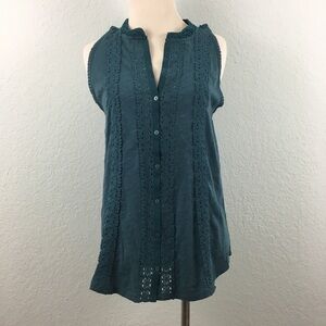Anthropologie Teal Lace Trim Tank Top